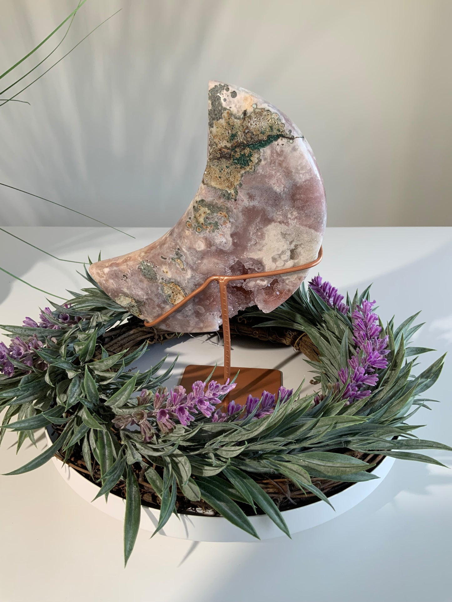 Pink Amethyst Druzy Moon on Stand — Ethereal Statement Piece