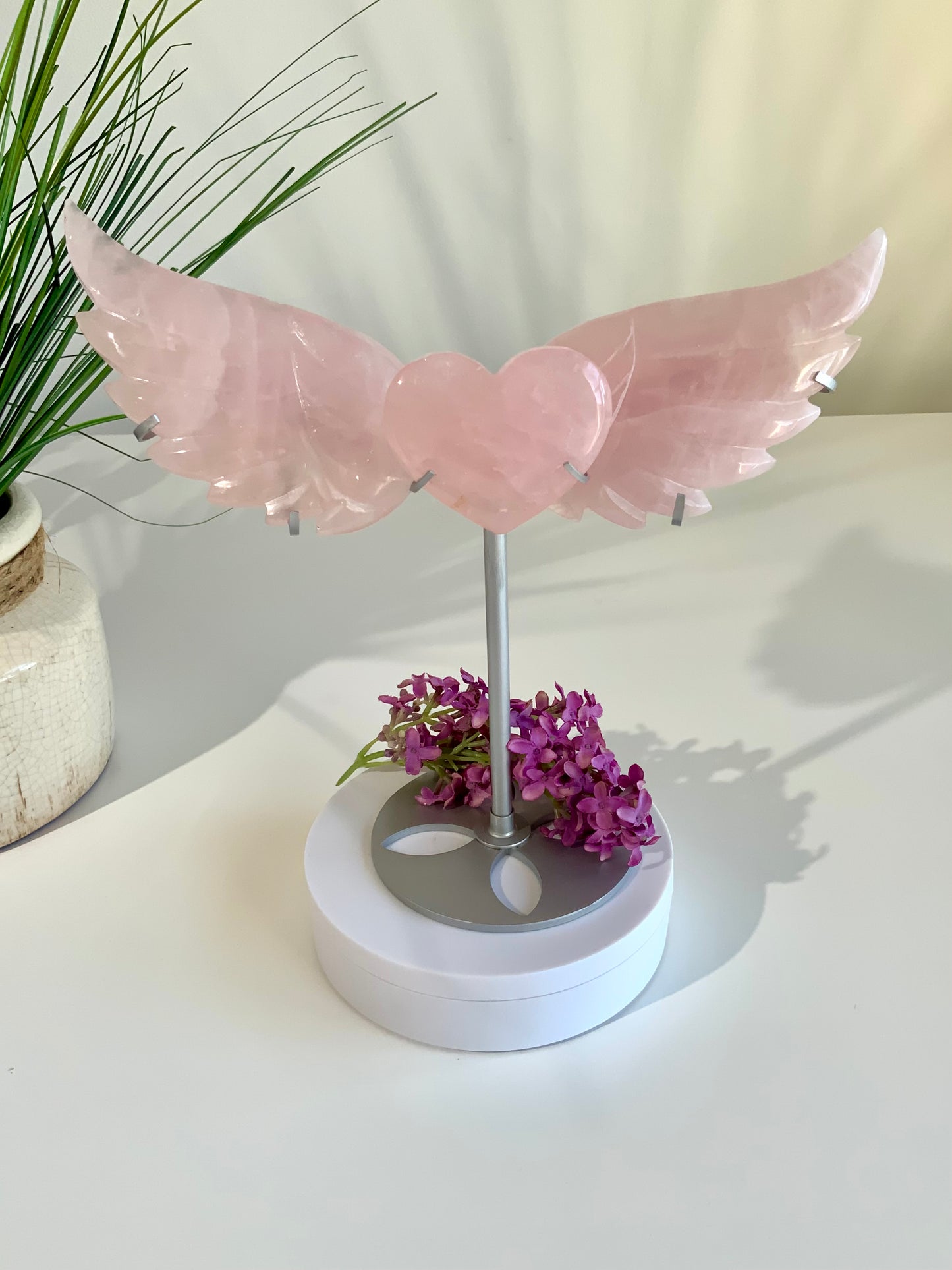 Rose Quartz Heart & Wings Carving