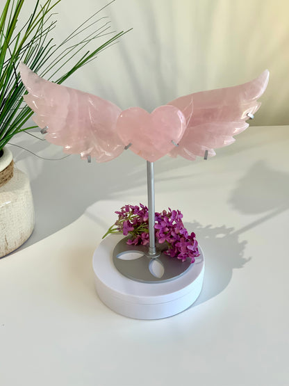 Rose Quartz Heart & Wings Carving