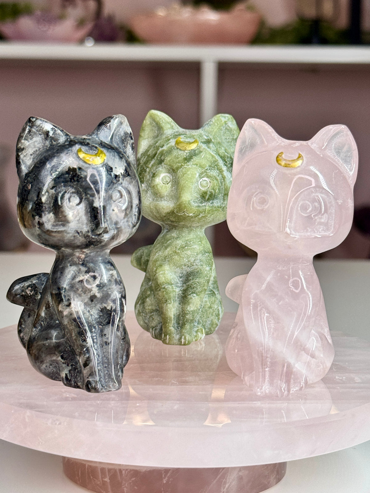 Luna Crystal Cats | Crescent Moon Cat Carvings | 4 Crystal Options