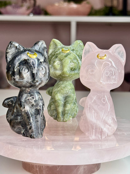 Luna Crystal Cats | Crescent Moon Cat Carvings | 4 Crystal Options