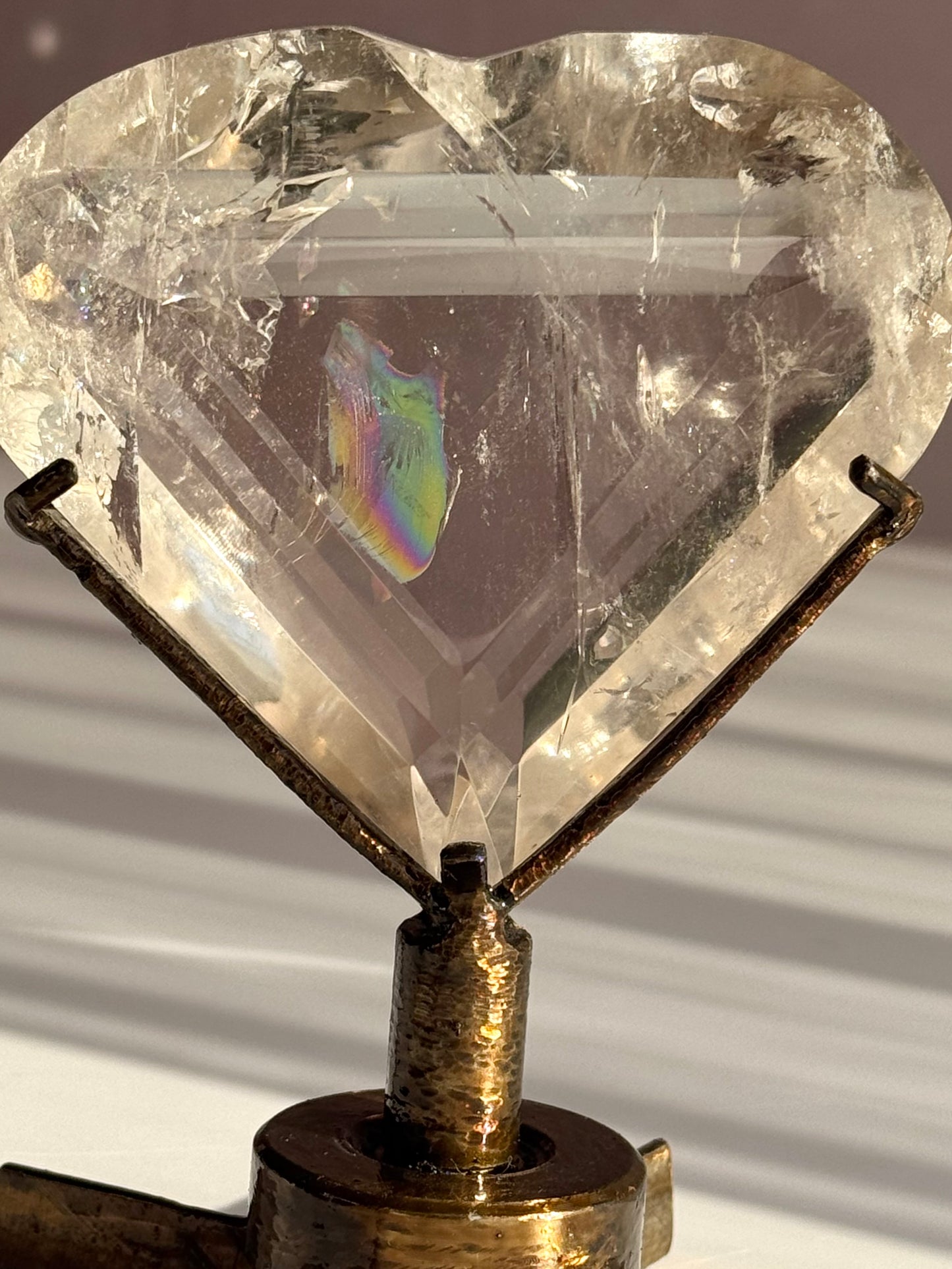 Rainbow Quartz Faceted Heart on Custom Spin Stand
