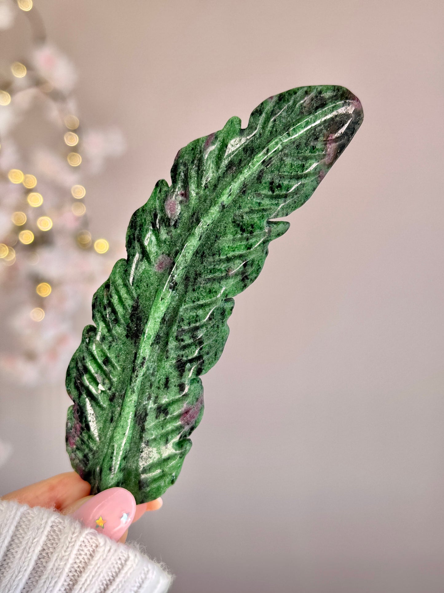 Hand Carved Crystal Feather | Natural Crystal Feather Carving | Rose Quartz, Sodalite, Moss Agate, Golden Healer