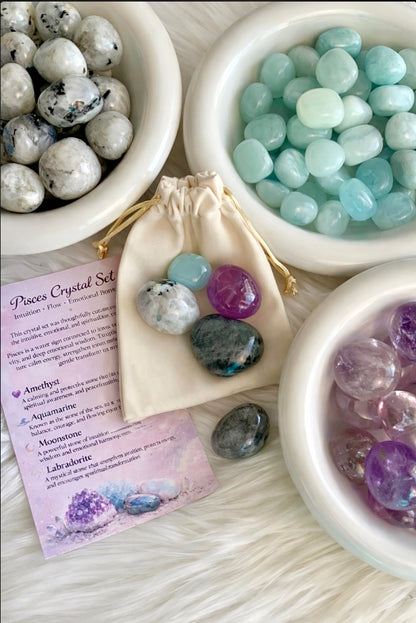 Pisces  Crystal Set | Amethyst, Aquamarine, Moonstone & Labradorite | Zodiac Crystal Gift Set
