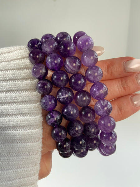 Amethyst Crystal Bracelet – 8mm Natural Amethyst Bead Stretch Bracelet | Calm & Intuition