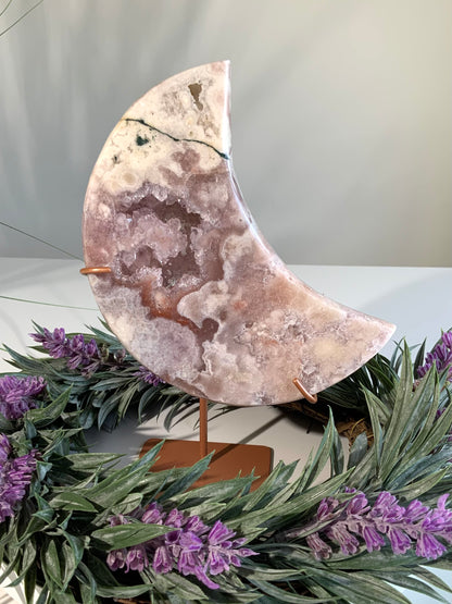 Pink Amethyst Druzy Moon on Stand — Ethereal Statement Piece