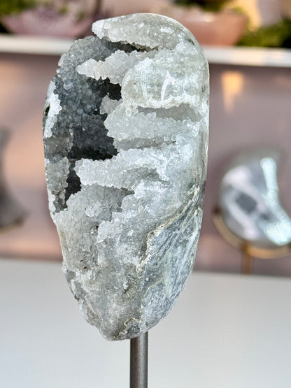Uruguay White Druzy Quartz Geode | Sparkling Natural Crystal Formation