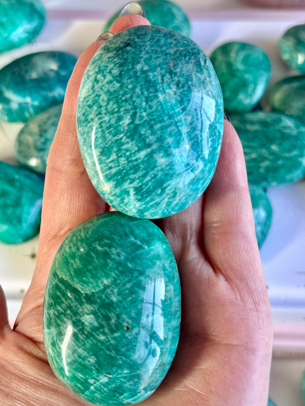 Amazonite Palm Stones | Deep Teal & Emerald Green | Intuitively choosen