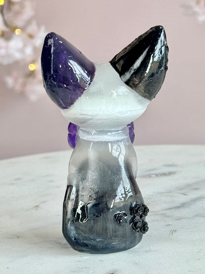 Hand Painted Satin Spar Luna Cat