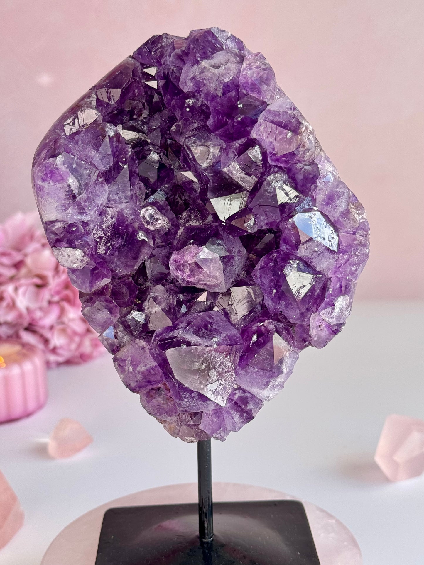Deep Purple Amethyst Cluster on Custom Stand | Natural Crystal Display