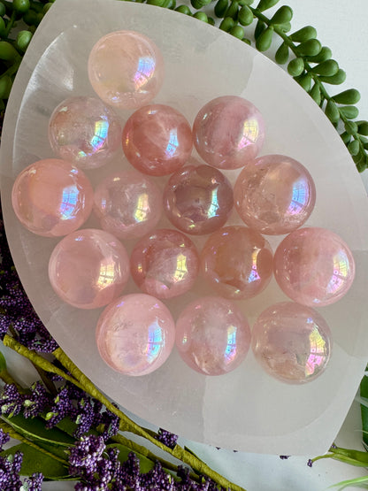 Aura Rose Quartz Sphere – Angel Aura Love Crystal for Heart Healing & Peace