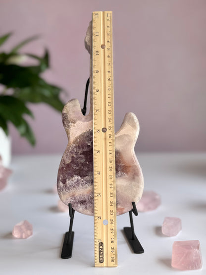 Pink Amethyst Guitar Carving with Stand