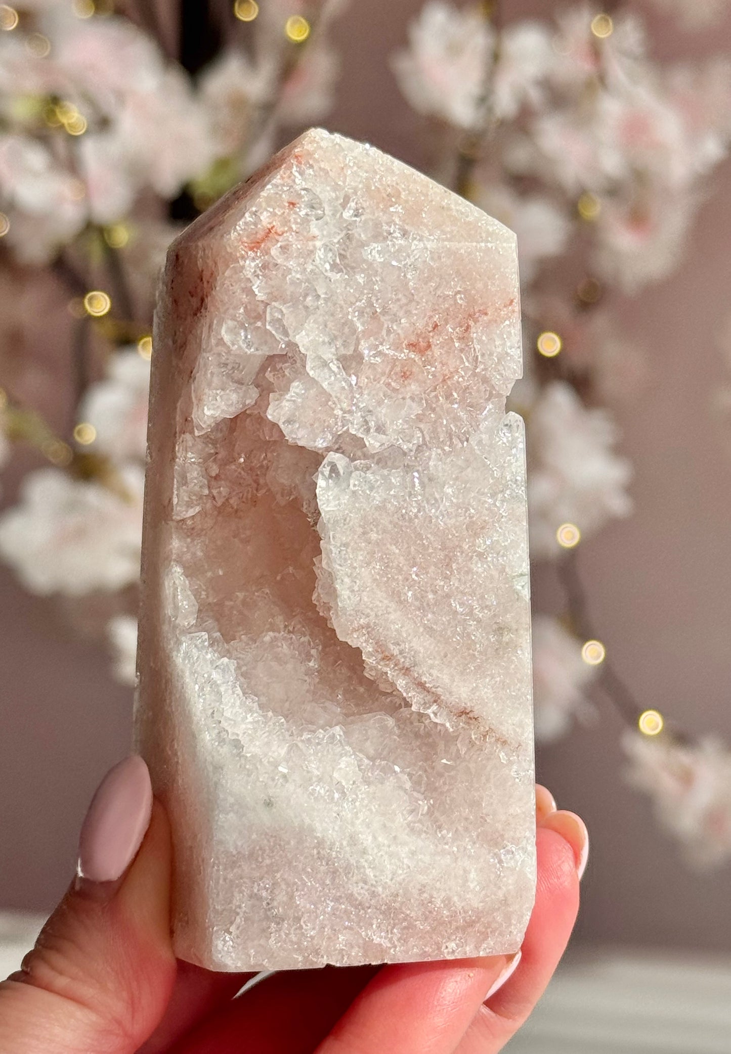 Soft Blush Pink Amethyst Druzy Tower