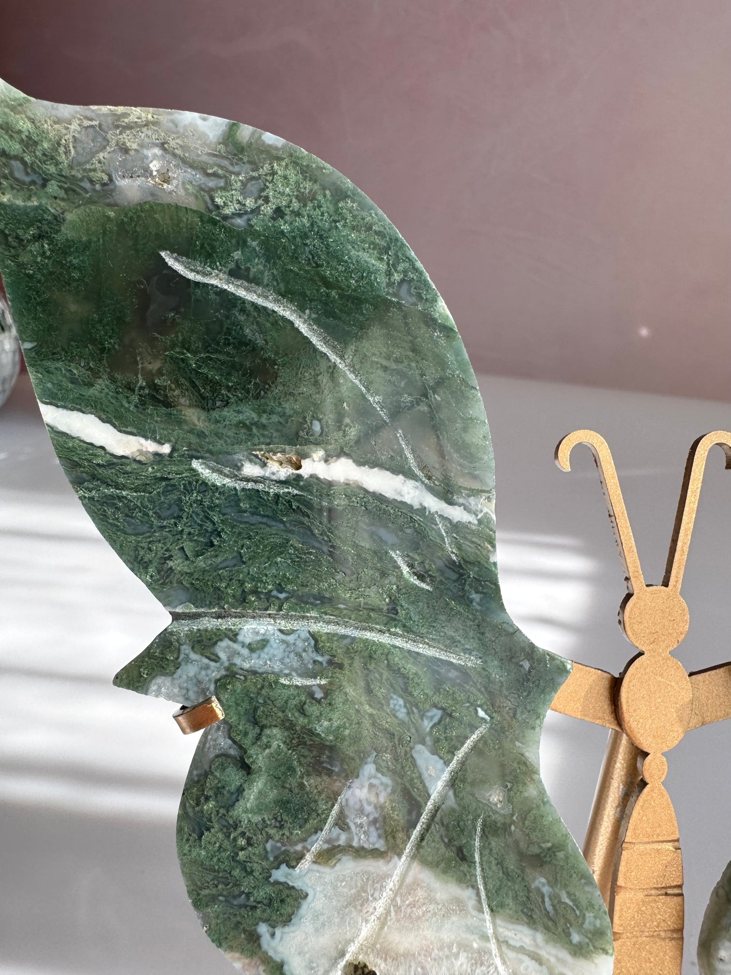 Moss Agate Butterfly Carving
