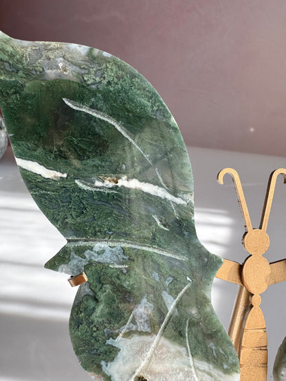 Moss Agate Butterfly Carving