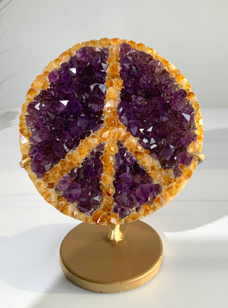 Amethyst & Citrine Peace Sign Druzy Display – Peace • Balance • Positive Energy