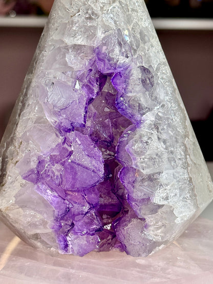 Amethyst & Agate Druzy Pyramid | Purple Crystal Pocket with Sugary Sparkle ⭐