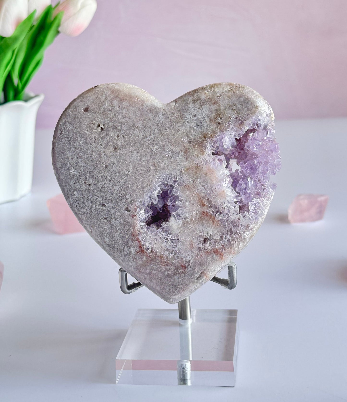 Pink Amethyst Heart with druzy