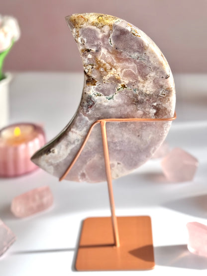 Beautiful Pink Amethyst Moon Carving -A