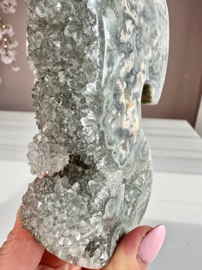 Green Amethyst Druzy Seahorse with Natural Stalactites