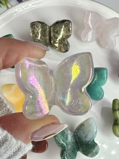 Aura Rose Quartz Butterfly – Mini Crystal Carving