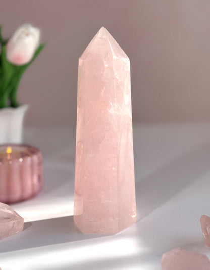 🌸 Rose Quartz Tower – Polished Point for Love & Calm-H