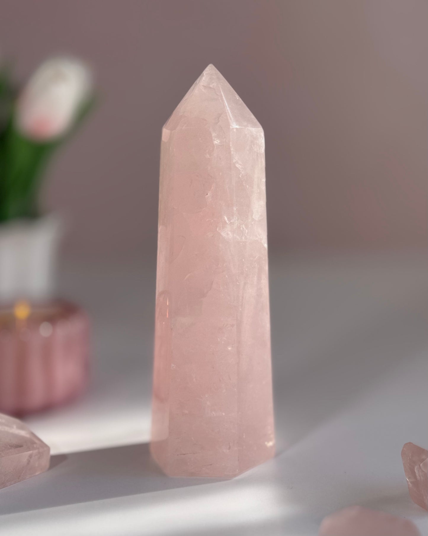 🌸 Rose Quartz Tower – Polished Point for Love & Calm-H