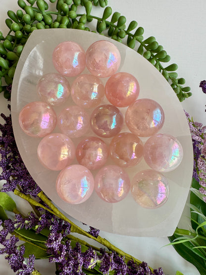 Aura Rose Quartz Sphere – Angel Aura Love Crystal for Heart Healing & Peace