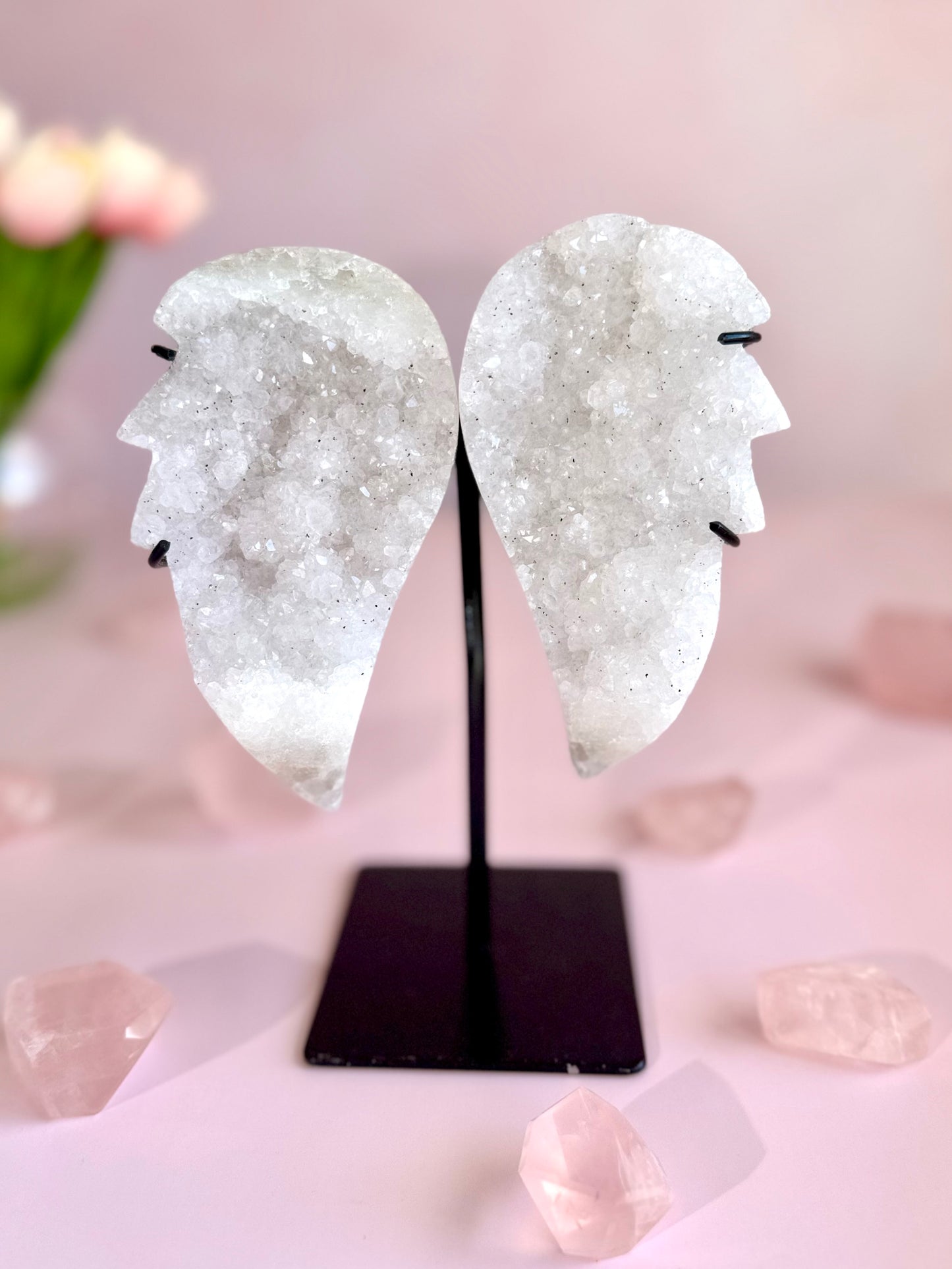 White Amethyst Druzy Angel Wings