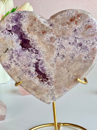 Beautiful Pink Amethyst Heart with Druzy