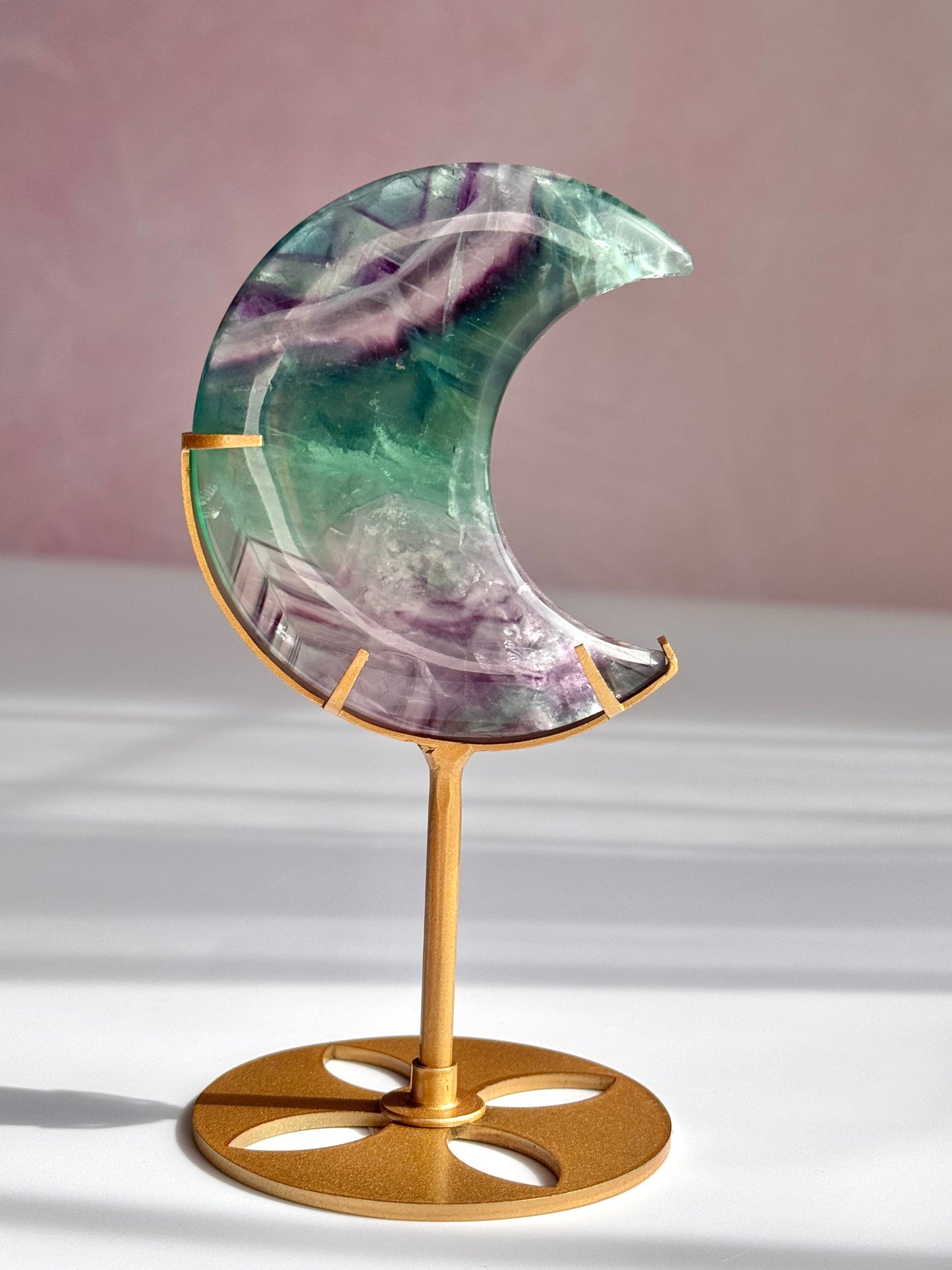 Dreamy Fluorite Moon on Custom Stand | Green & Purple Fluorite Crescent Moon