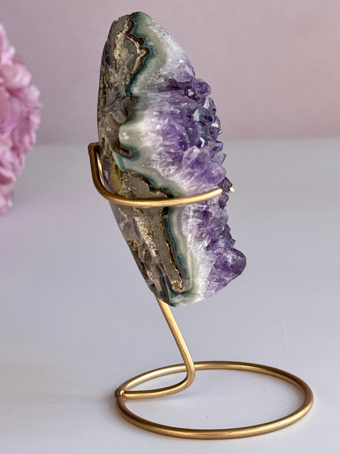 Amethyst Druzy Star on Gold Stand