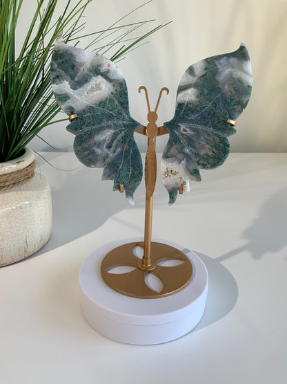 Beautiful Moss Agate Butterfly on Stand-C