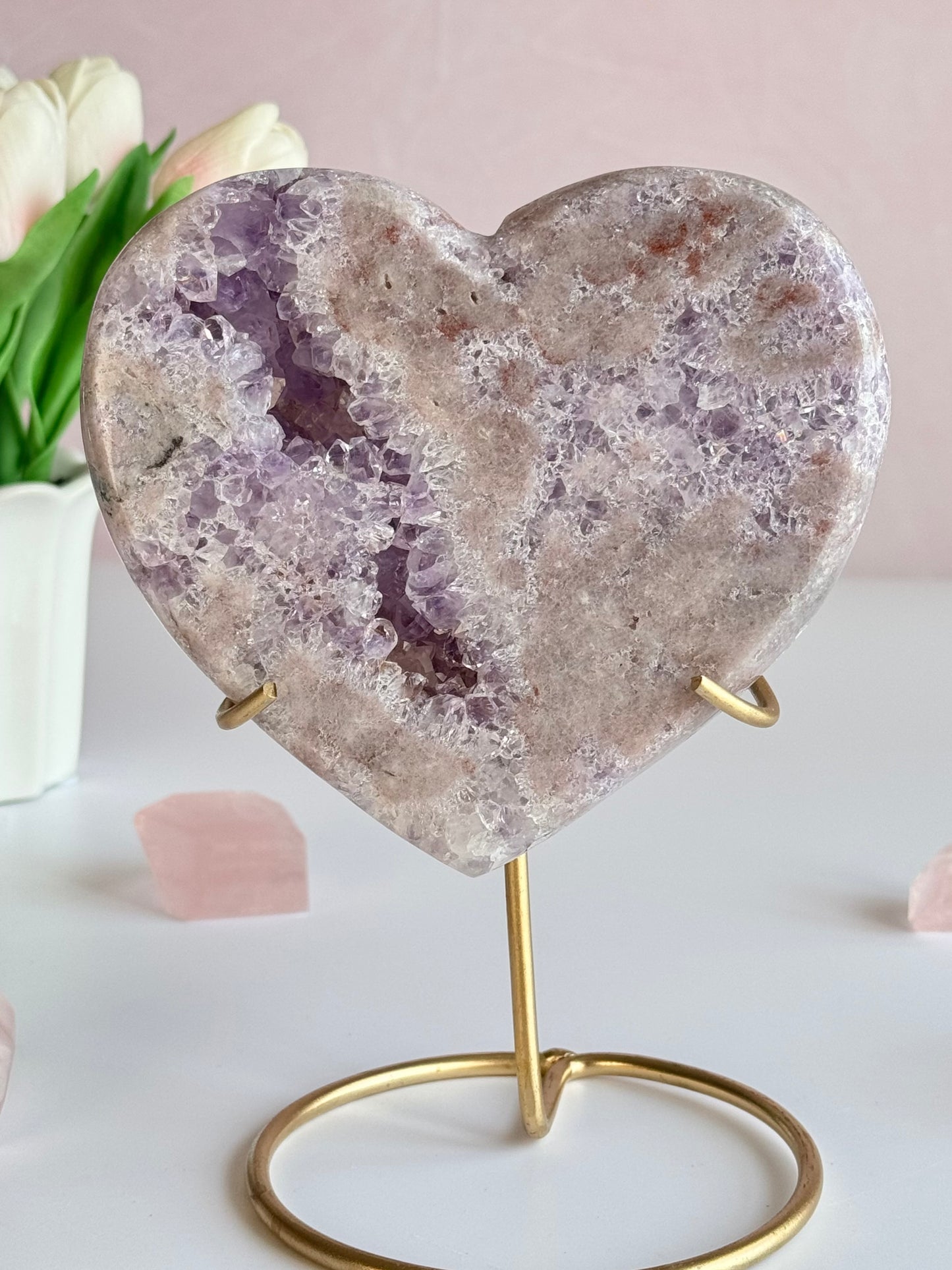 Beautiful Pink Amethyst Heart with Druzy