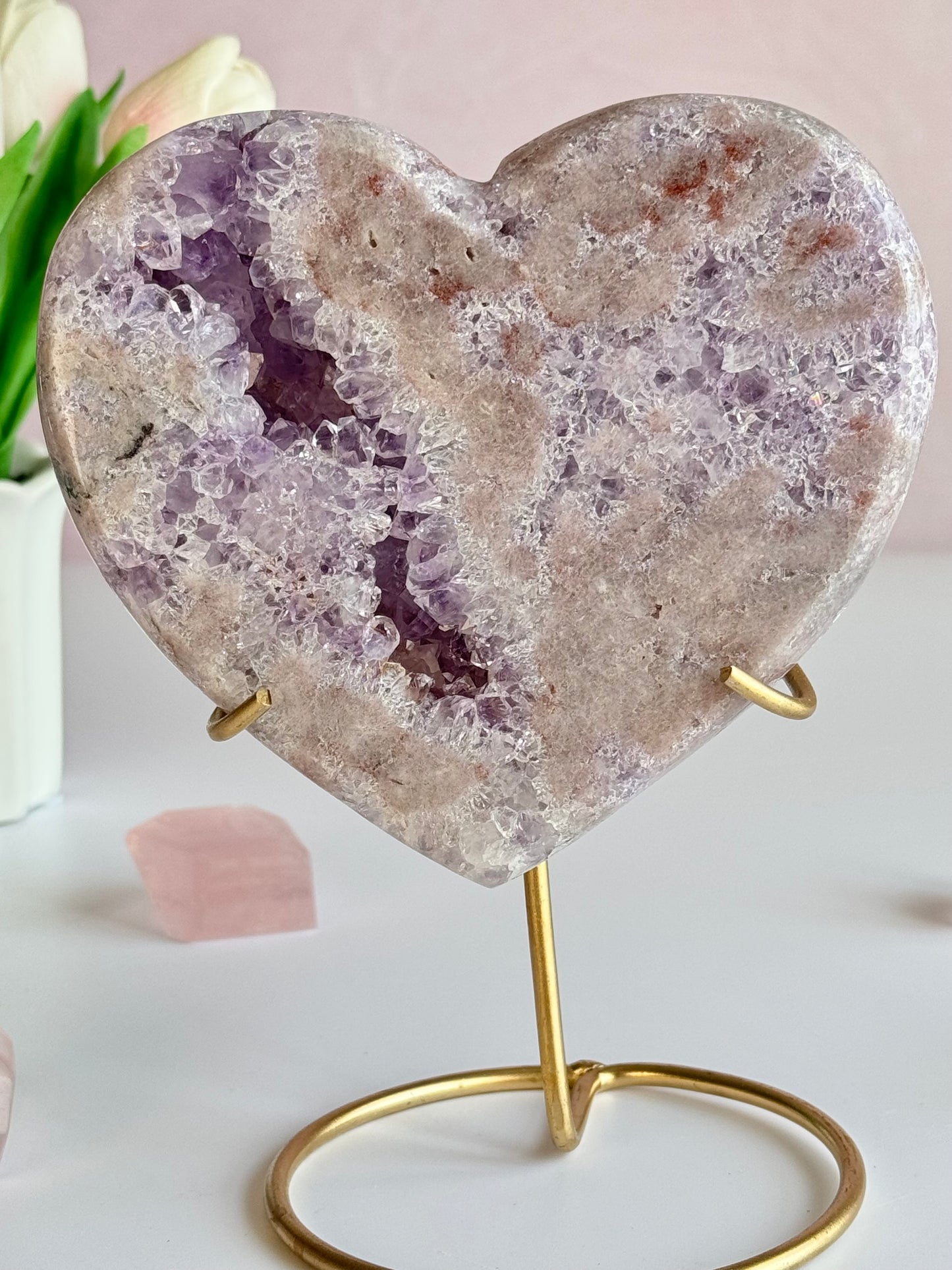 Beautiful Pink Amethyst Heart with Druzy