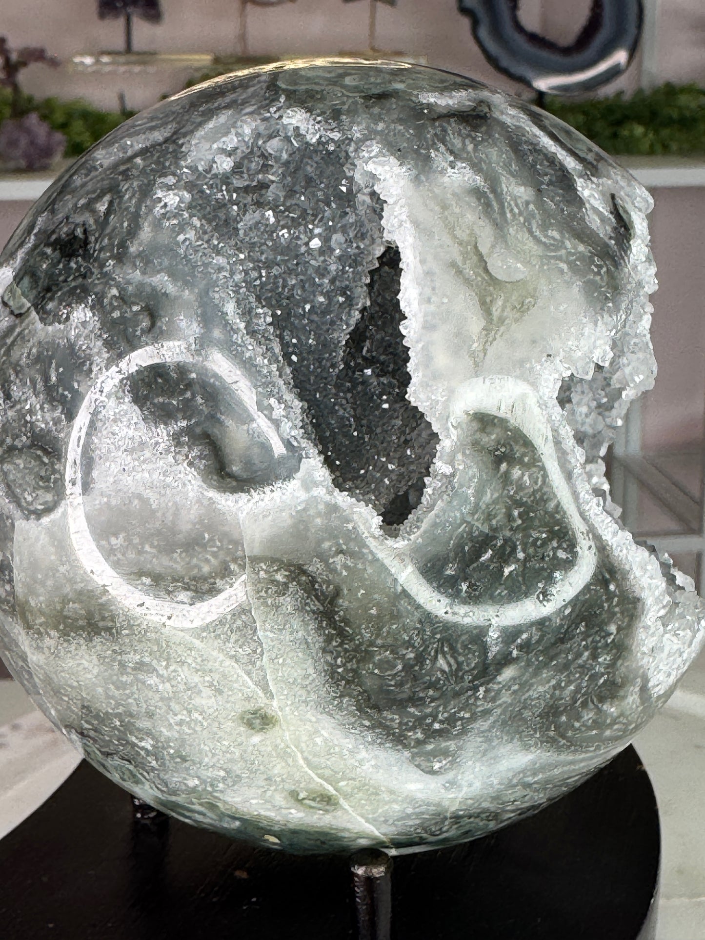 Large Uruguay Green Amethyst Druzy Sphere