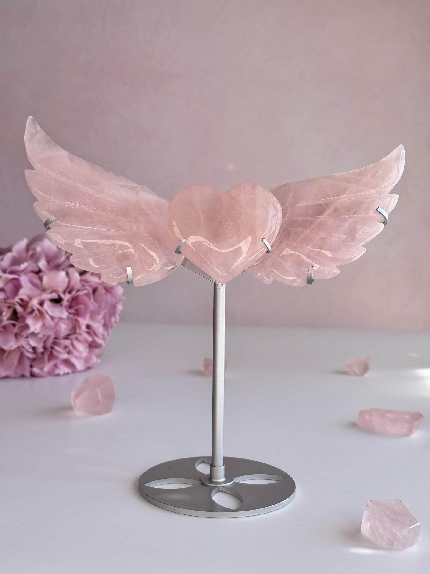 Rose Quartz Heart & Wings Carving