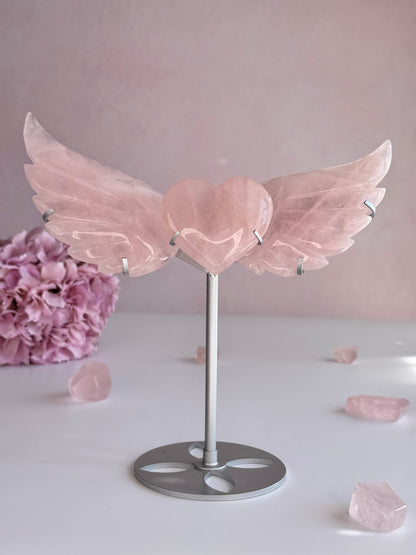 Rose Quartz Heart & Wings Carving