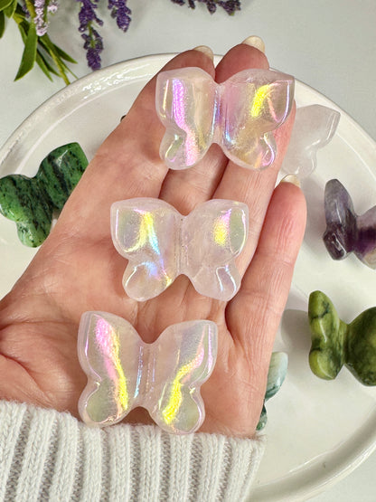 Aura Rose Quartz Butterfly – Mini Crystal Carving