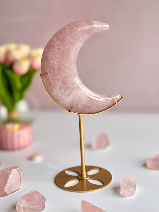 🌙💗 Bubblegum Pink Rose Quartz Moon on Stand-B
