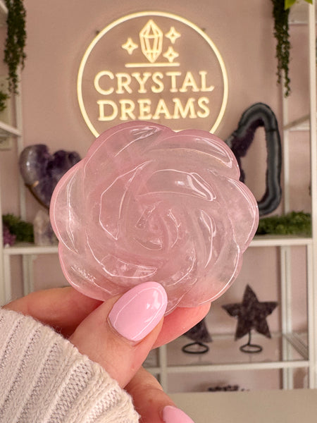 🌹 Rose Quartz Rose Flower Carving