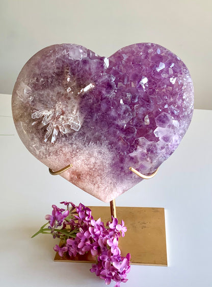 Rare Amethyst in Pink Amethyst Heart — Statement Piece