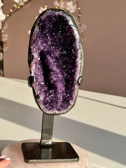 Premium Uruguay Amethyst Geode on Custom Stand | Deep Purple Collector Quality Crystal