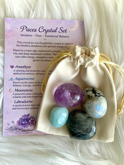 Pisces  Crystal Set | Amethyst, Aquamarine, Moonstone & Labradorite | Zodiac Crystal Gift Set