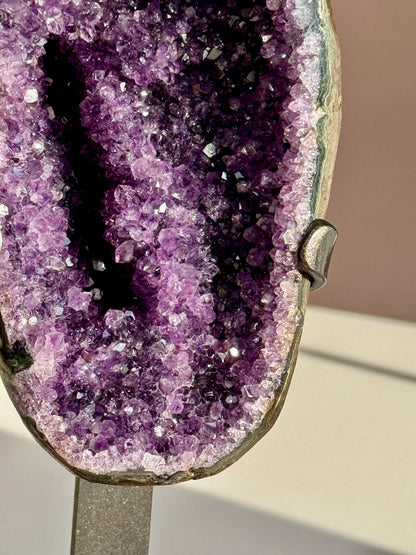 Premium Uruguay Amethyst Geode on Custom Stand | Deep Purple Collector Quality Crystal