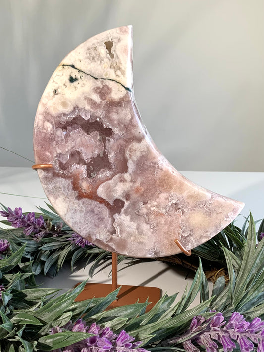 Pink Amethyst Druzy Moon on Stand — Ethereal Statement Piece