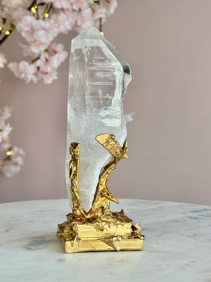 Lemurian Quartz Point on Custom Gold Stand