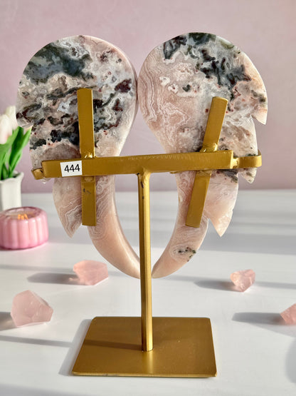 Pink Amethyst Angel Wings on Custom Gold Stand | One-of-a-Kind Brazilian Crystal Décor