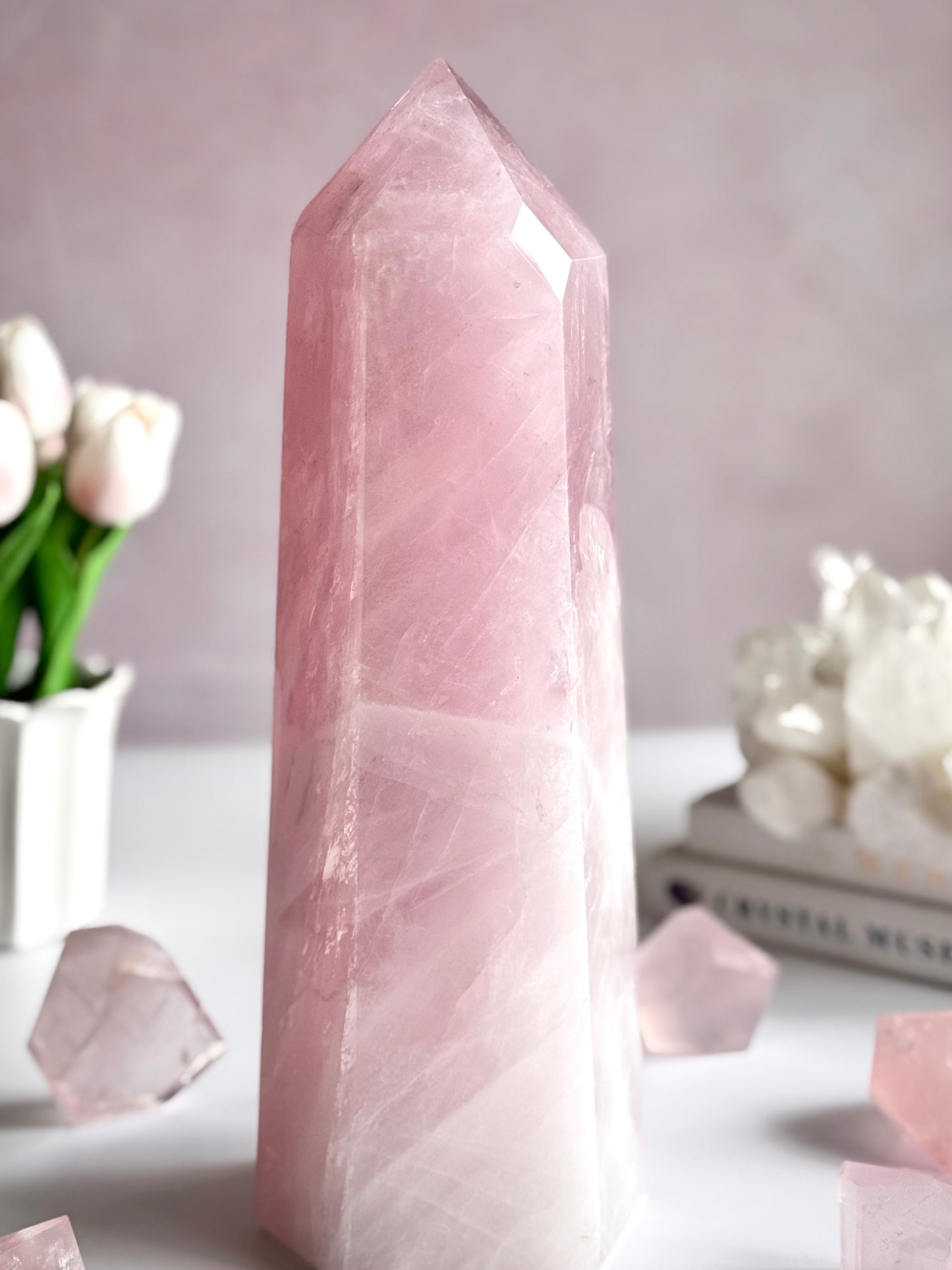 💗 Bubblegum Pink Rose Quartz Tower – 8.1 lb Statement Piece