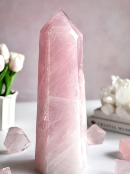 💗 Bubblegum Pink Rose Quartz Tower – 8.1 lb Statement Piece